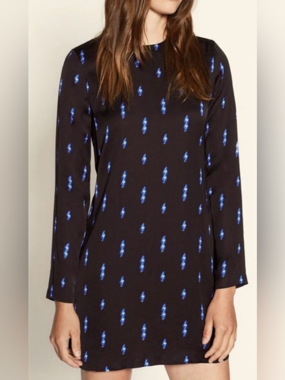Equipment Femme Black Blue Lightning Bolt Shift Dress Size Large